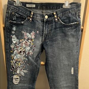 7 For All Mankind by Zac Posen Blue Boot Cut Jeans with Floral Embellishment